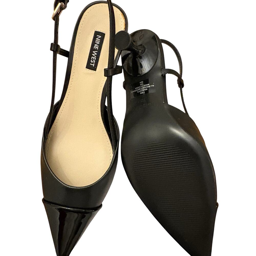 Nine West Women's Black Rizzy Slingback Kitten Faux Leather Heels 7.5 NEW - Picture 8 of 8